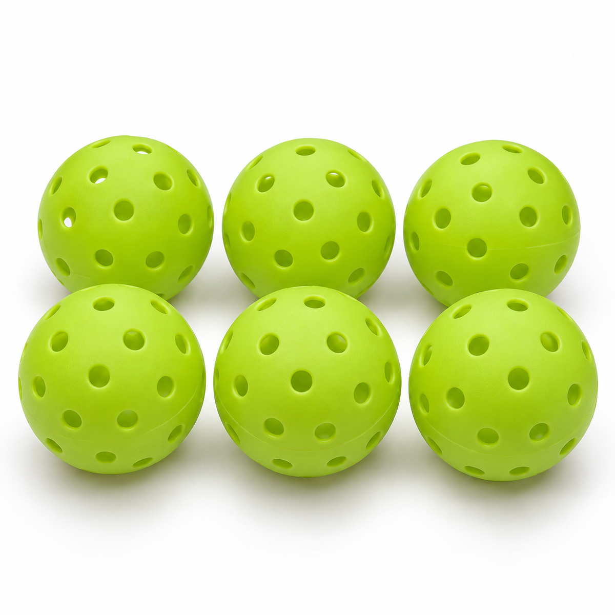 Pack de six balles vertes de pickleball Rally sur fond blanc